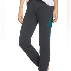 Aviator Nation Gray Sweatpants with Blue and Green lightning bolt - size 12